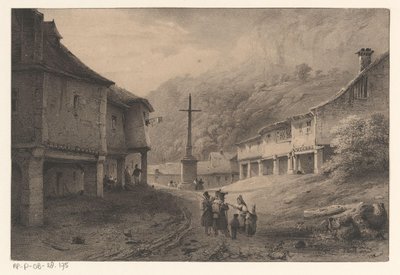 Rakamlar ve inekler ile dağ manzarası by Anonymous
