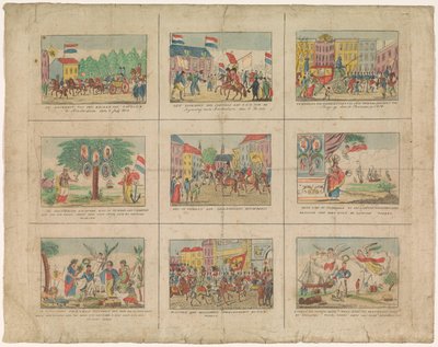 1813-1814 yıllarındaki tarihi olayların 9 temsilini içeren sayfa (nesne üzerindeki başlık) by Anonymous