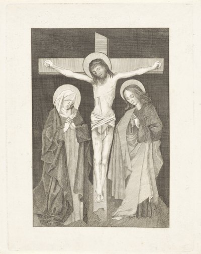 İsa çarmıhta, Mary ve John her iki tarafta by Anonymous