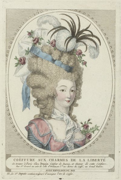 Kuaförler, Puflar, Şapkalar ve Boneler: Kuaförden İki Kuaför Depain Coiffures de Depain, yakl. 1790: Özgürlüğün Cazibesi ile Coëffure by Anonymous