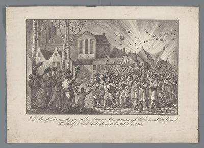 Brüksel isyancıları Anvers'e taşınırken, HE de Luit Generl. bn. Chassé, 28 Ekim 1830'da şehri bombaladı (nesnedeki başlık) by Anonymous