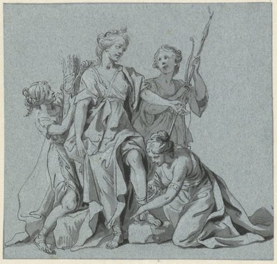 Diana, perileri tarafından avlanmak için donatılmıştır. by Anonymous