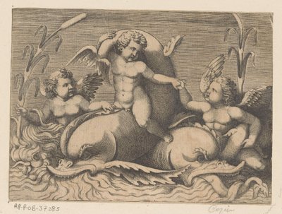 Yunuslar ile üç putti by Anonymous