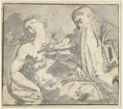 Bir adam bir kadının göğsünden bir ok çıkarır (Cephalus ve Procris?) by Anonymous