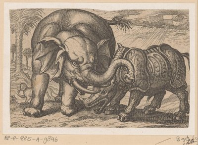Bir gergedan bir fil ile savaşır Fighting Animals (kopyalar) (dizi adı) by Anonymous