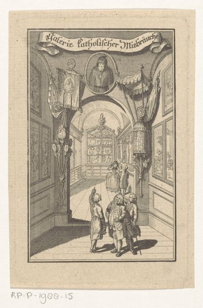 Galerideki figürler, litürjik nesnelerde portreyle buluştu Katolik Suistimaller Galerisi (nesnedeki başlık) Kapak sayfası: Joseph Richter, Katolik Suistimalleri Resim Galerisi, 1784 by Anonymous