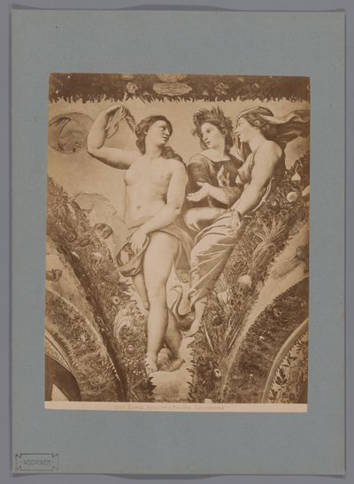 Fotoreproductie van het fresco Amor en Psyche in de Loggia di Psyche, Villa Farnesina te Roma Roma. Amor ve Ruh. Farnesina (nesne üzerindeki başlık) by Anonymous