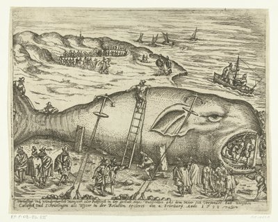 Berckhey yakınlarında mahsur kalmış Walvis, 1598 Warhafttigh Ve Harika Canavar veya bir balina şeklinde Pottfisch, Möer, 4 Şubat