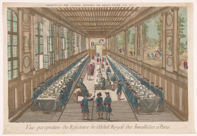 Paris'teki Hôtel des Invalides'in yemek odasının yemek yiyen bir grupla görünümü by Anonymous