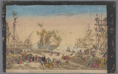 20 Ekim 1751'de Duc de Bourgogne gemisinin karaya çıkmasıyla Rochefort'taki limanın görünümü Vue perspektif du vaisseau du roy le Duc de Bourgogne (nesne üzerindeki başlık) by Anonymous