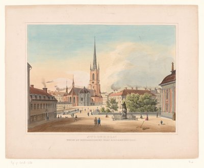 Stockholm Stockholm'deki Riddarholmen kilisesinin görünümü. Utsigt af Riddakholmen fran Riddarhustorget (nesne üzerindeki başlık) by Anonymous