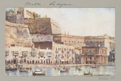 İskele ve gümrük binası Malta ile Malta kıyılarının görünümü. Özel ev ve iniş yeri (nesne üzerindeki başlık) by Anonymous
