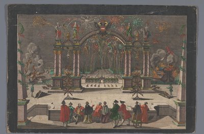 Havai fişekler ve çift başlı kartallı bir zafer takı ve Alman İmparatoru II. Joseph'in adı by Anonymous