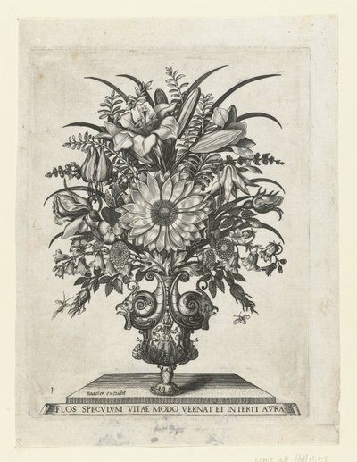 Bir ayçiçeği de dahil olmak üzere çiçeklerle grotesk vazo Çiçekli vazolar (seri başlığı) by Anonymous