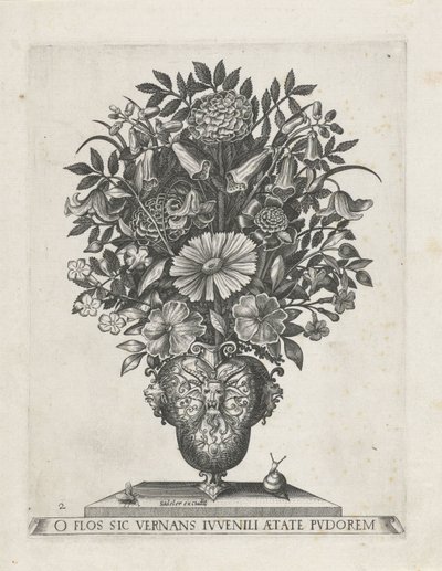 Üç maskaronlu grotesk vazo Çiçekli vazolar (seri başlığı) by Anonymous