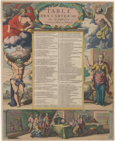 Inhoudsopgave van de Atlas Nouveau kapısı Nicolas Sanson Harita tablosu vb. Sr. Sanson tarafından Bu Ciltte Bulunan (nesne üzerindeki başlık) by Anonymous