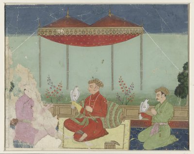 Bir terasta bir gölgelik altında oturan Jahangir by Anonymous