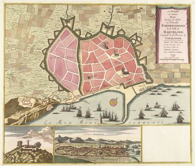 Kaart van Barselona, ​​​​ca. 1706 Katalonya Eyaletinin Başkenti Barselona Şehrinin Tüm Eski ve Yeni Tahkimatlarının Doğru ve Kesin Planı (nesne üzerindeki başlık) by Anonymous