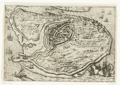 Voorne adasının haritası ve Brielle haritası, 1572 Briel (nesne üzerindeki başlık) by Anonymous