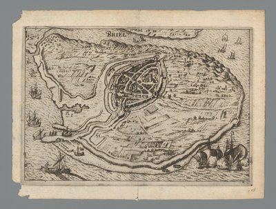 Voorne adasının haritası ve Brielle haritası, 1572 Briel (nesnedeki başlık) by Anonymous
