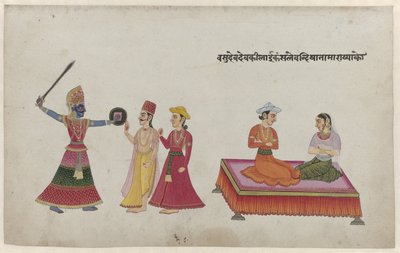 Kral Kamsa, Vasudeva ve Devaki ve diğer iki figür by Anonymous