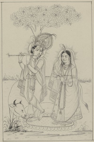 Krishna flüt çalıyor ve Radha by Anonymous