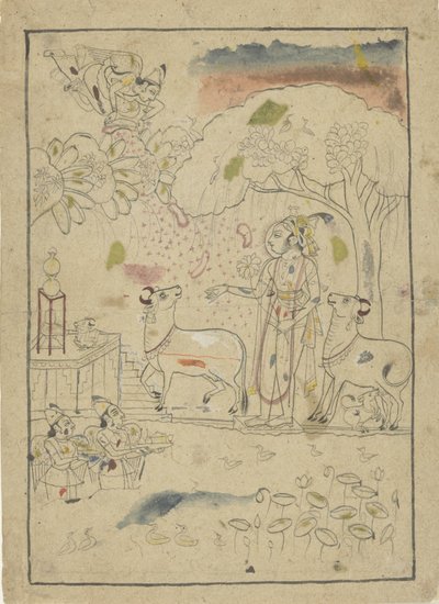 linga sunağından inekler ile Krishna by Anonymous