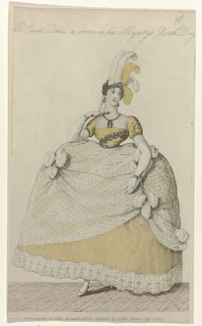 La Belle Assemblee, 1 Temmuz 1808, No. 32: Mahkeme Elbisesi (...) by Anonymous