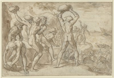 Laestrygonians, Odysseus'un filosunu ağır taşlarla ezdi by Anonymous