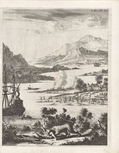 Aslan bir oduncuya saldırır by Anonymous