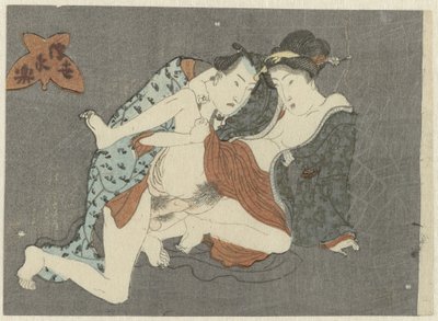 Aşk çifti oturma pozisyonunda Raikô ve Dünya Örümceği (dizi başlığı) by Anonymous