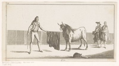 Matador boğaya meydan okuyor Coleccion de las Principales suertes de una corrida de toros (nesne üzerinde seri başlığı) En önemli boğa güreşi manevralarının toplanması (seri başlığı) by Anonymous