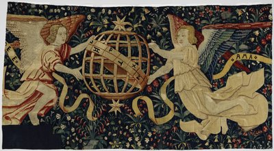 Bir armillary küre tutan inanç ve aşk melekleri ile Millefleurs by Anonymous