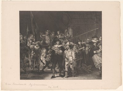Kaptan Frans Banninck Cocq ve 'Gece Nöbeti' olarak bilinen Teğmen Willem van Ruytenburch liderliğindeki Amsterdam'daki II. Bölge'nin memurları ve diğer silahlı adamları by Anonymous