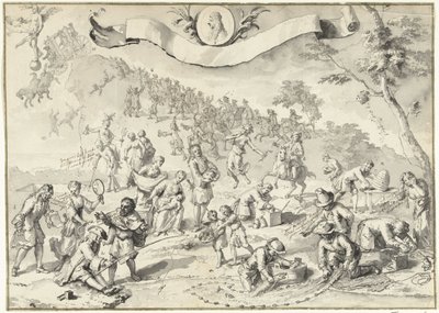 Baskı için tasarım çizimi Greed Fortuna'yı geçmeye çalışır, 1720 Het Groote Tafereel der Foolishness (seri başlığı) by Anonymous