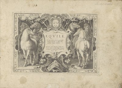 Ornamenteel cartouche titel geflankeerd kapı paarden Equile ile bir araya geldi by Anonymous