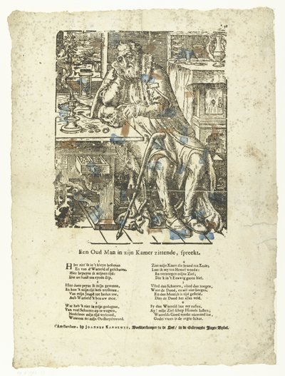 Odasında yaşlı adam (vanitas) Odasında oturan yaşlı bir adam konuşuyor. (nesne üzerindeki başlık) by Anonymous