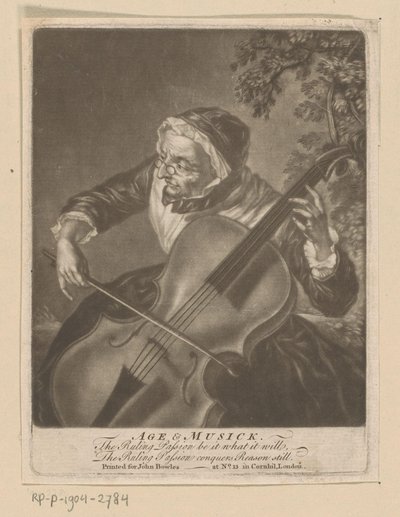 Yaşlı kadın çello çalıyor Yaş ve Musick (nesne üzerindeki başlık) by Anonymous