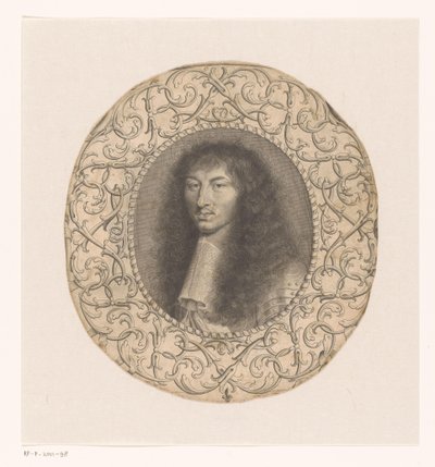 arabesk ile dekoratif bir çerçeve ile çevrili Louis XIV portresi by Anonymous