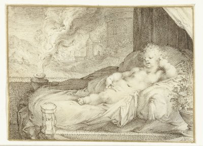 Kanepede yatan putto by Anonymous