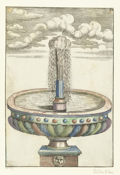 Aslan başlı kaide üzerinde yuvarlak lavabo Architectura Curiosa Nova (dizi adı) by Anonymous