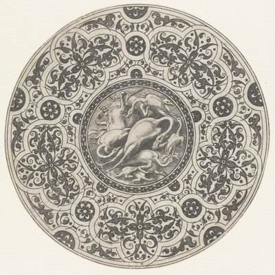 Kümes hayvanları ve moresken ile kase İşaretler için tasarım (dizi başlığı) by Anonymous