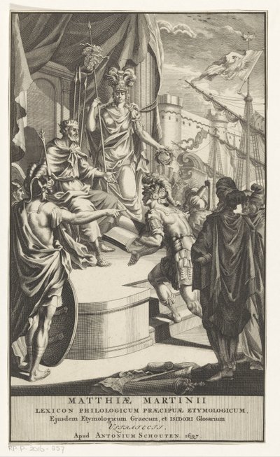 Asker krala kitap sunar Başlık sayfası: Matthias Martinius, Lexicon philologicum praecipuae etimologicum, 1697 by Anonymous