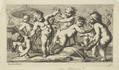 Bir çeşmenin yanında oynayan putti Putti oynamak (dizi başlığı) by Anonymous