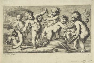 Bir çeşmenin yanında oynayan putti Putti oynamak (dizi başlığı) by Anonymous