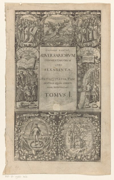 Başlık rondom zeven kartuşlarla bir araya geldi Adversariorum commentariorum, libri octo, Tomus I (nesne üzerindeki başlık) Başlık sayfası: Caspar von Barth, Adversariorum commentariorum libri LX, 1624 by Anonymous