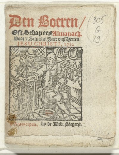 Başlık sayfası: Den Boeren / Oft Schapers Almanach Voor 