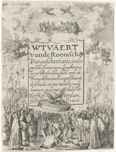 Wtvaert vande Roman Transubstantiatie, 1612 broşürü için başlık baskısı Wtvaert vande Roman Transubstantiation, welcke