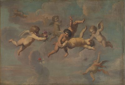 Çiçeklerle Yuvarlanan Putti by Anonymous
