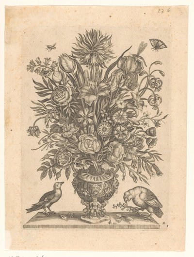 Çiçekler ve iki kuş ile vazo Çiçekli vazolar (seri başlığı) by Anonymous